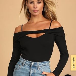 Black Twist-Front Cutout Bodysuit